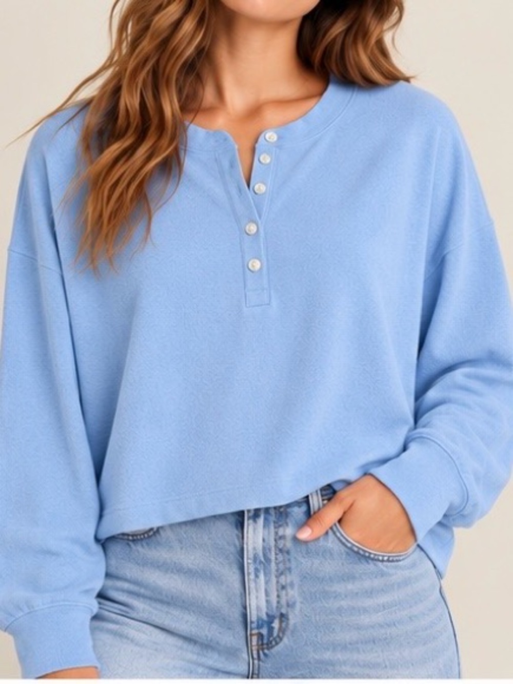 Abercrombie & Fitch Cozy Lounge Oversized Henley Top Baby Blue Size L